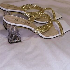 Women's Gold and Clear Heeled Sandals